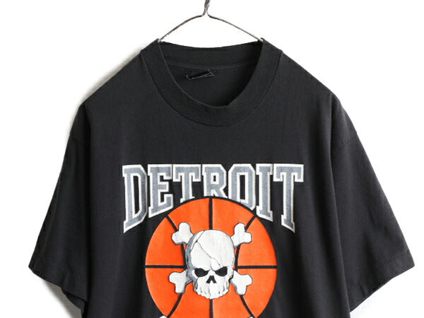80s USA製 ■ NBA ピストンズ バッドボーイズ プリント 半袖 Tシャツ ( メンズ XL 小さめ L 程) 古着 80年代 ビンテージ スカル バスケ 黒