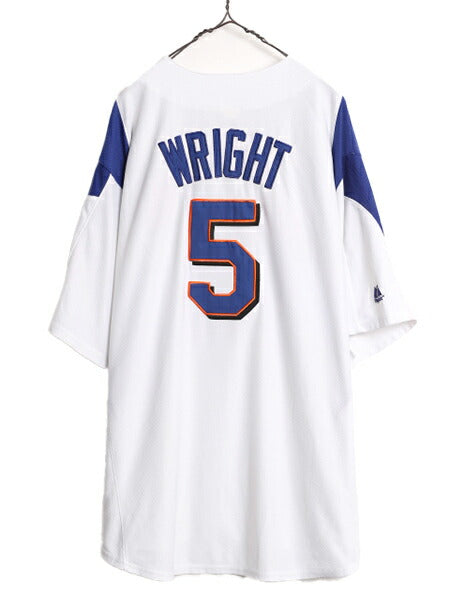 MLB オフィシャル Majestic メッツ ベースボール シャツ メンズ XL 程/ 古着 ユニフォーム ゲームシャツ メジャーリーグ 半袖シャツ 重ね着