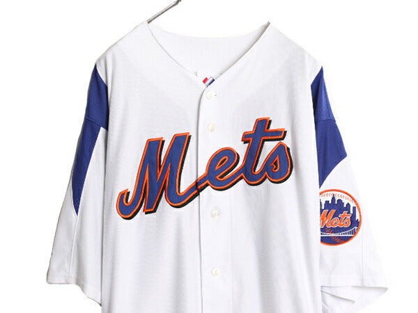 MLB オフィシャル Majestic メッツ ベースボール シャツ メンズ XL 程/ 古着 ユニフォーム ゲームシャツ メジャーリーグ 半袖シャツ 重ね着