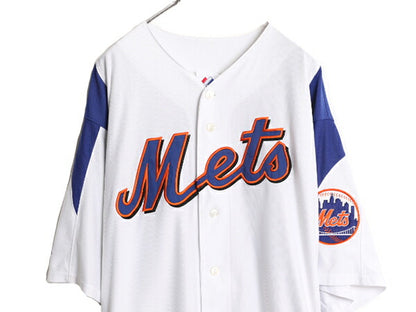 MLB オフィシャル Majestic メッツ ベースボール シャツ メンズ XL 程/ 古着 ユニフォーム ゲームシャツ メジャーリーグ 半袖シャツ 重ね着