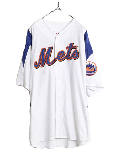 MLB オフィシャル Majestic メッツ ベースボール シャツ メンズ XL 程/ 古着 ユニフォーム ゲームシャツ メジャーリーグ 半袖シャツ 重ね着