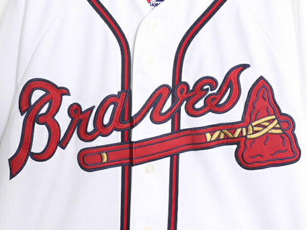 MLB オフィシャル Majestic ブレーブス ベースボール シャツ メンズ L / 古着 ユニフォーム メジャーリーグ ゲームシャツ 半袖シャツ 野球