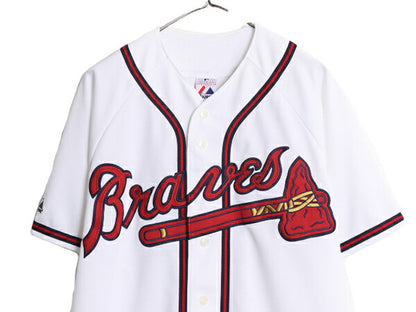 MLB オフィシャル Majestic ブレーブス ベースボール シャツ メンズ L / 古着 ユニフォーム メジャーリーグ ゲームシャツ 半袖シャツ 野球