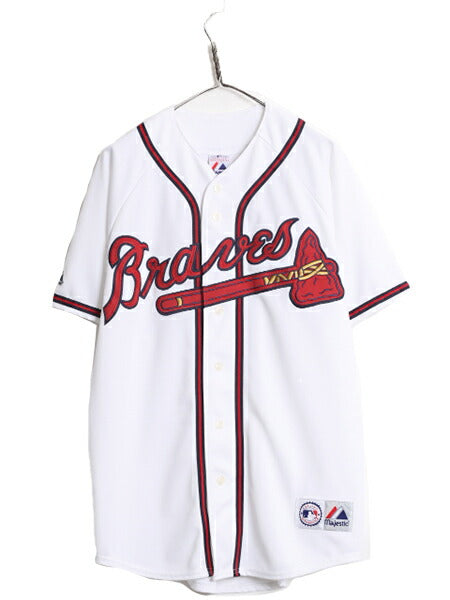MLB オフィシャル Majestic ブレーブス ベースボール シャツ メンズ L / 古着 ユニフォーム メジャーリーグ ゲームシャツ 半袖シャツ 野球