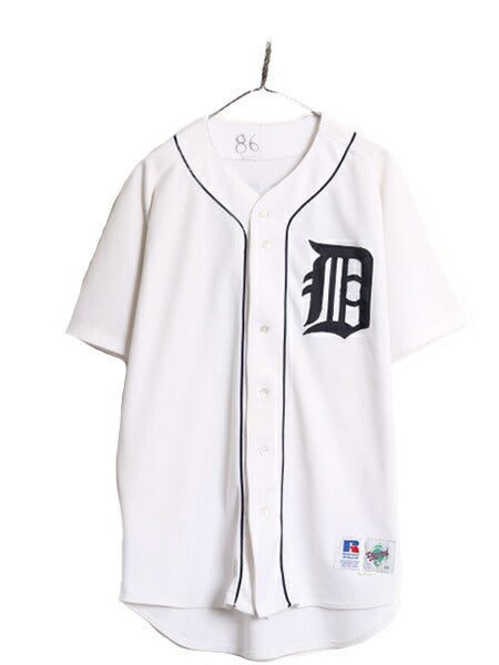 90s USA製 MLB オフィシャル ラッセル タイガース ベースボール シャツ メンズ XL 程 90年代 オールド ユニフォーム メジャーリーグ 重ね着