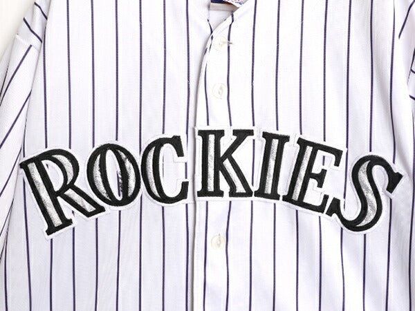 MLB オフィシャル Majestic ロッキーズ ベースボール シャツ メンズ L 程 古着 ユニフォーム ゲームシャツ メジャーリーグ 半袖シャツ 野球