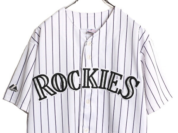 MLB オフィシャル Majestic ロッキーズ ベースボール シャツ メンズ L 程 古着 ユニフォーム ゲームシャツ メジャーリーグ 半袖シャツ 野球