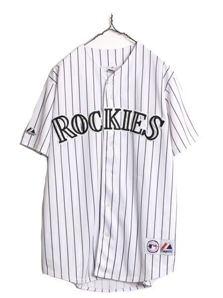 MLB オフィシャル Majestic ロッキーズ ベースボール シャツ メンズ L 程 古着 ユニフォーム ゲームシャツ メジャーリーグ 半袖シャツ 野球