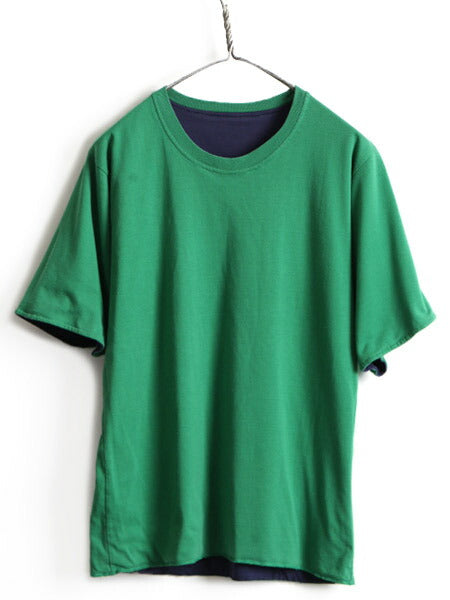 90s USA製 オールド ■ ラッセル リバーシブル 無地 半袖 Tシャツ ( メンズ M ) 古着 90年代 アメリカ製 RUSSEL 2トーン 紺 緑 半袖Tシャツ