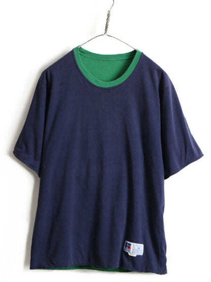 90s USA製 オールド ■ ラッセル リバーシブル 無地 半袖 Tシャツ ( メンズ M ) 古着 90年代 アメリカ製 RUSSEL 2トーン 紺 緑 半袖Tシャツ