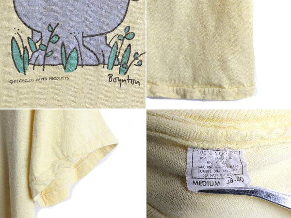 70s USA製 ■ アニマル アート プリント 半袖 Tシャツ M メンズ XS レディース S 程/ 70年代 ビンテージ キャラクター メッセージ イエロー