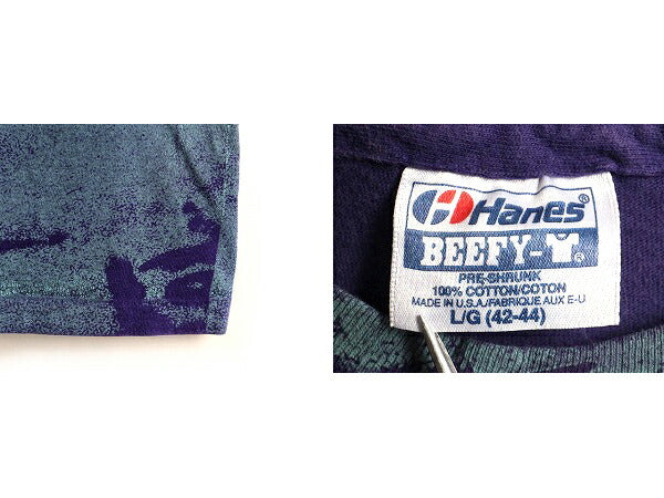 90s USA製 オールド ■ ヘインズ 総柄 オーバープリント 半袖 Tシャツ ( メンズ L ) 古着 90年代 HANES シングルステッチ プリントT シャツ
