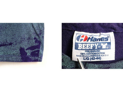 90s USA製 オールド ■ ヘインズ 総柄 オーバープリント 半袖 Tシャツ ( メンズ L ) 古着 90年代 HANES シングルステッチ プリントT シャツ