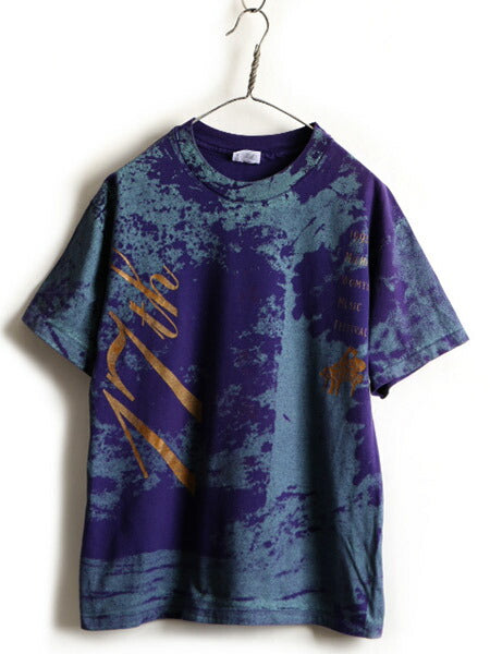 90s USA製 オールド ■ ヘインズ 総柄 オーバープリント 半袖 Tシャツ ( メンズ L ) 古着 90年代 HANES シングルステッチ プリントT シャツ