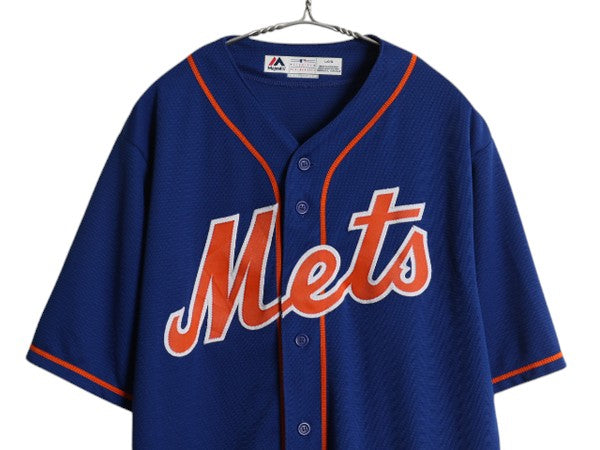 メッツ ベースボール シャツ メンズ L / MLB オフィシャル マジェスティック 大リーグ ユニフォーム ゲームシャツ 半袖シャツ ジャージ 青