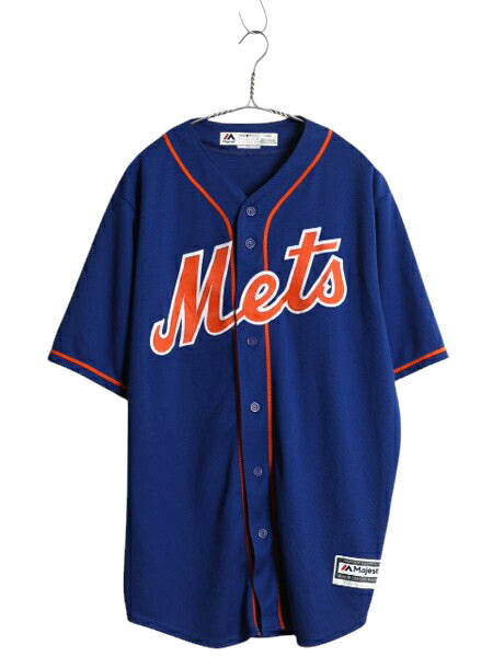 メッツ ベースボール シャツ メンズ L / MLB オフィシャル マジェスティック 大リーグ ユニフォーム ゲームシャツ 半袖シャツ ジャージ 青