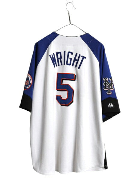 メッツ ベースボール シャツ メンズ XXL 程/ MLB オフィシャル マジェスティック 大リーグ ユニフォーム ゲームシャツ 重ね着 大きいサイズ