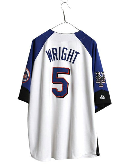 メッツ ベースボール シャツ メンズ XXL 程/ MLB オフィシャル マジェスティック 大リーグ ユニフォーム ゲームシャツ 重ね着 大きいサイズ