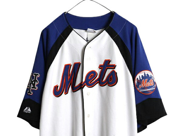 メッツ ベースボール シャツ メンズ XXL 程/ MLB オフィシャル マジェスティック 大リーグ ユニフォーム ゲームシャツ 重ね着 大きいサイズ
