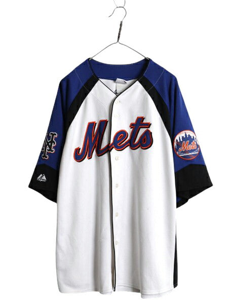 メッツ ベースボール シャツ メンズ XXL 程/ MLB オフィシャル マジェスティック 大リーグ ユニフォーム ゲームシャツ 重ね着 大きいサイズ
