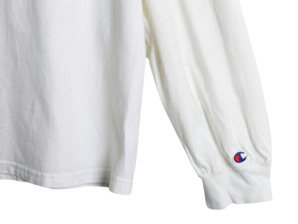 00s チャンピオン ワンポイント 長袖 Tシャツ メンズ XL オールド コットン ヘビーウェイト ロンT 目付き スプリプト ロゴ 大きいサイズ 白