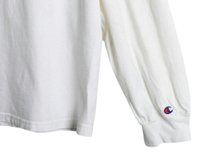 00s チャンピオン ワンポイント 長袖 Tシャツ メンズ XL オールド コットン ヘビーウェイト ロンT 目付き スプリプト ロゴ 大きいサイズ 白