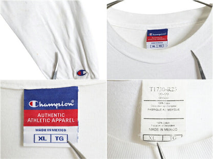 00s チャンピオン ワンポイント 長袖 Tシャツ メンズ XL オールド コットン ヘビーウェイト ロンT 目付き スプリプト ロゴ 大きいサイズ 白