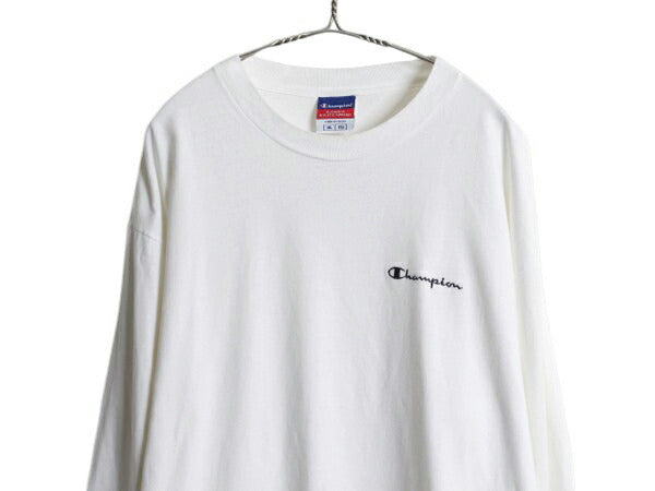 00s チャンピオン ワンポイント 長袖 Tシャツ メンズ XL オールド コットン ヘビーウェイト ロンT 目付き スプリプト ロゴ 大きいサイズ 白