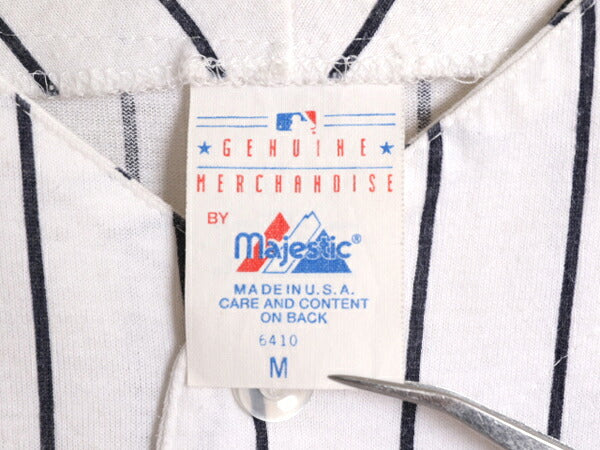 USA製 MLB オフィシャル Majestic ヤンキース ベースボール シャツ メンズ M / 古着 ユニフォーム ゲームシャツ メジャーリーグ ストライプ