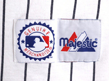 USA製 MLB オフィシャル Majestic ヤンキース ベースボール シャツ メンズ M / 古着 ユニフォーム ゲームシャツ メジャーリーグ ストライプ