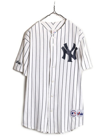 USA製 MLB オフィシャル Majestic ヤンキース ベースボール シャツ メンズ M / 古着 ユニフォーム ゲームシャツ メジャーリーグ ストライプ