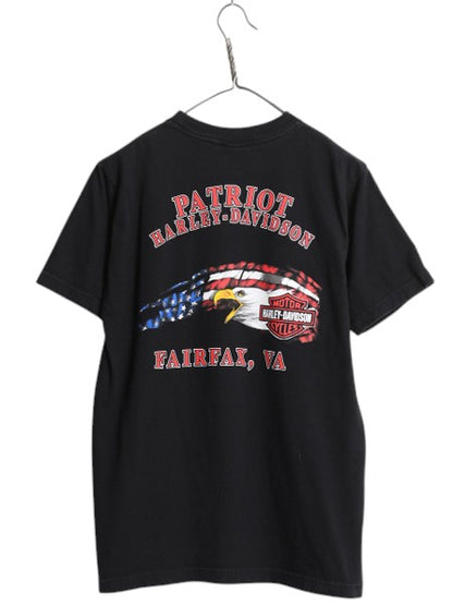 USA製 ハーレー ダビッドソン 両面 プリント 半袖 Tシャツ メンズ M / 古着 オフィシャル イーグル 星条旗 バイク ヘビーウェイト ブラック
