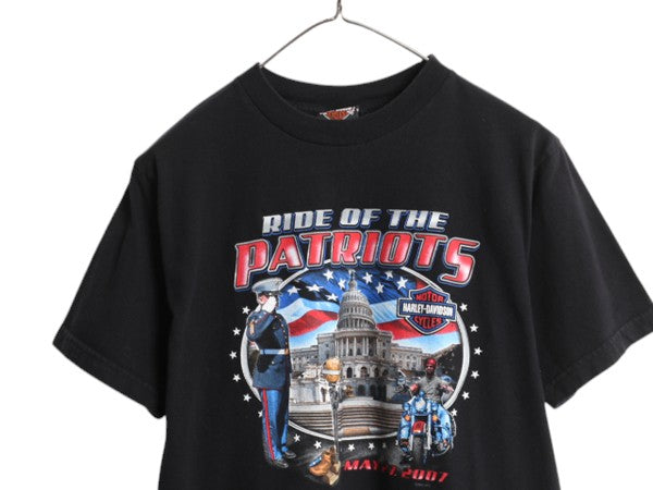 USA製 ハーレー ダビッドソン 両面 プリント 半袖 Tシャツ メンズ M / 古着 オフィシャル イーグル 星条旗 バイク ヘビーウェイト ブラック