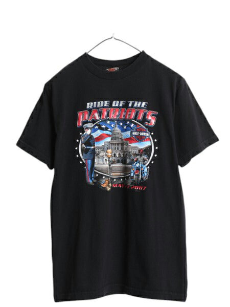 USA製 ハーレー ダビッドソン 両面 プリント 半袖 Tシャツ メンズ M / 古着 オフィシャル イーグル 星条旗 バイク ヘビーウェイト ブラック