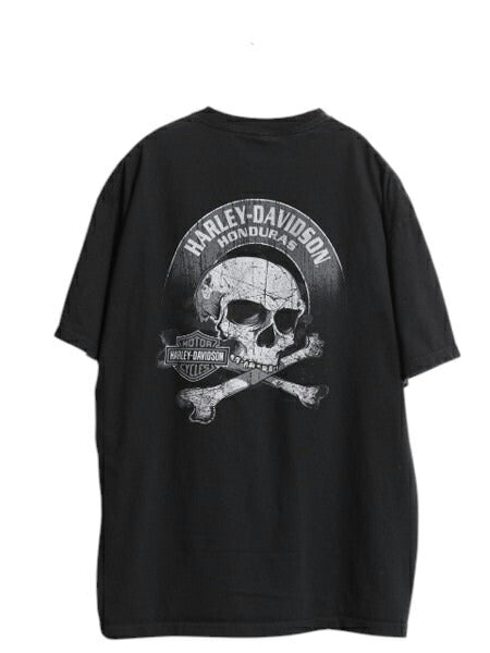 USA製 ハーレー ダビッドソン スカル ウィング オーバー プリント 半袖 Tシャツ メンズ XL オフィシャル バイク イラスト 大きいサイズ 黒