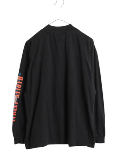 90s USA製 タズマニアンデビル × ハーレー ダビッドソン モックネック プリント 長袖 Tシャツ メンズ L オールド キャラクター バイク 黒