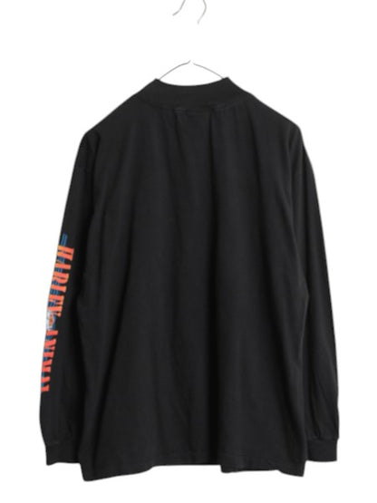 90s USA製 タズマニアンデビル × ハーレー ダビッドソン モックネック プリント 長袖 Tシャツ メンズ L オールド キャラクター バイク 黒