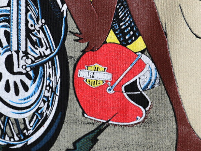 90s USA製 タズマニアンデビル × ハーレー ダビッドソン モックネック プリント 長袖 Tシャツ メンズ L オールド キャラクター バイク 黒