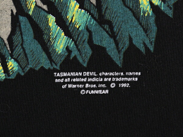90s USA製 タズマニアンデビル × ハーレー ダビッドソン モックネック プリント 長袖 Tシャツ メンズ L オールド キャラクター バイク 黒
