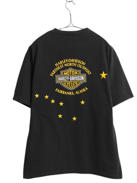 00s USA製 ハーレー ダビッドソン 両面 プリント Tシャツ メンズ M / オールド オフィシャル イラスト ファイヤー バイク スター ブラック