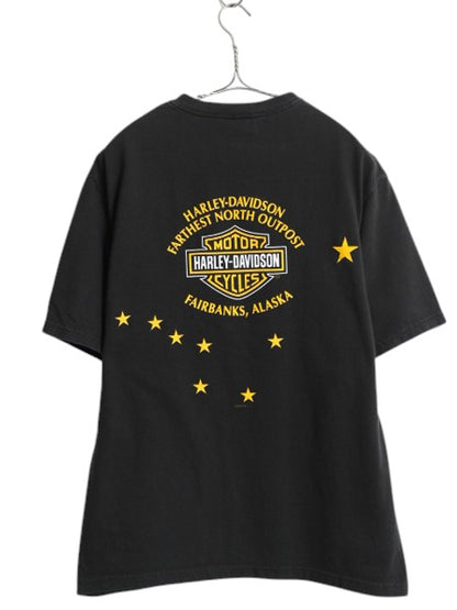 00s USA製 ハーレー ダビッドソン 両面 プリント Tシャツ メンズ M / オールド オフィシャル イラスト ファイヤー バイク スター ブラック