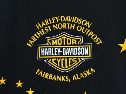 00s USA製 ハーレー ダビッドソン 両面 プリント Tシャツ メンズ M / オールド オフィシャル イラスト ファイヤー バイク スター ブラック