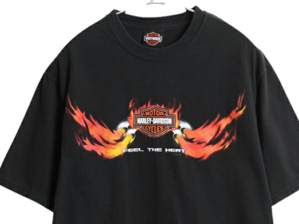 00s USA製 ハーレー ダビッドソン 両面 プリント Tシャツ メンズ M / オールド オフィシャル イラスト ファイヤー バイク スター ブラック