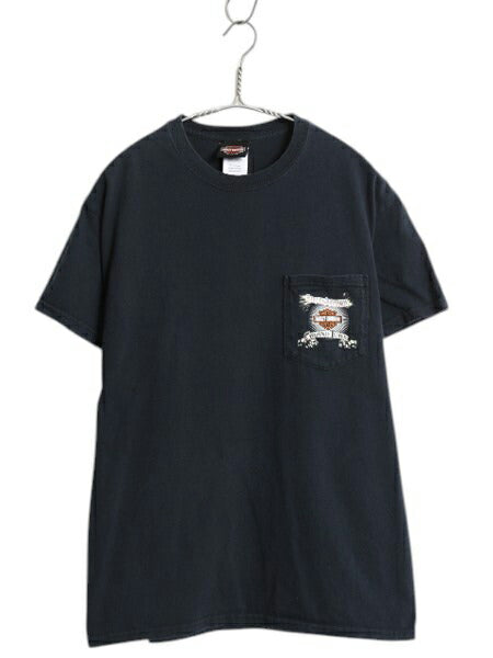 ハーレー ダビットソン ポケット付き プリント Tシャツ メンズ M / オフィシャル ポケT ヘビーウェイト バイク イラスト グラフィック 黒