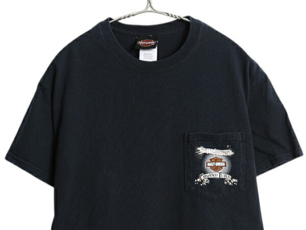ハーレー ダビットソン ポケット付き プリント Tシャツ メンズ M / オフィシャル ポケT ヘビーウェイト バイク イラスト グラフィック 黒