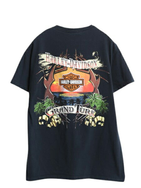 ハーレー ダビットソン ポケット付き プリント Tシャツ メンズ M / オフィシャル ポケT ヘビーウェイト バイク イラスト グラフィック 黒