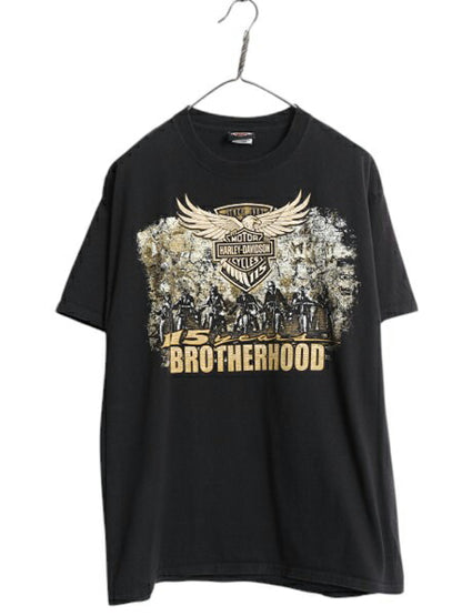 115周年 記念 ハーレー ダビッドソン 両面 プリント 半袖 Tシャツ メンズ L / オフィシャル イーグル イラスト バイク ヘビーウェイト 黒