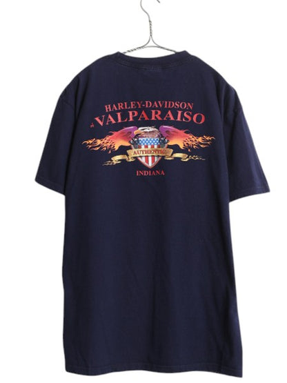 00s USA製 ハーレー ダビッドソン 両面 プリント 半袖 Tシャツ メンズ L オールド オフィシャル イーグル ファイヤー 星条旗 バイク アート