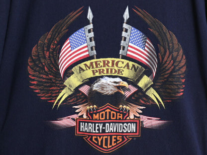 00s USA製 ハーレー ダビッドソン 両面 プリント 半袖 Tシャツ メンズ L オールド オフィシャル イーグル ファイヤー 星条旗 バイク アート