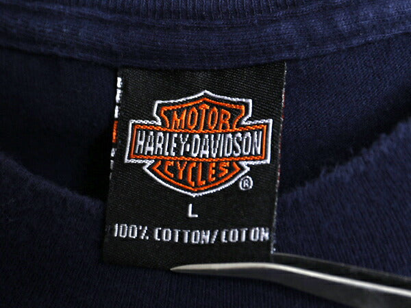 00s USA製 ハーレー ダビッドソン 両面 プリント 半袖 Tシャツ メンズ L オールド オフィシャル イーグル ファイヤー 星条旗 バイク アート